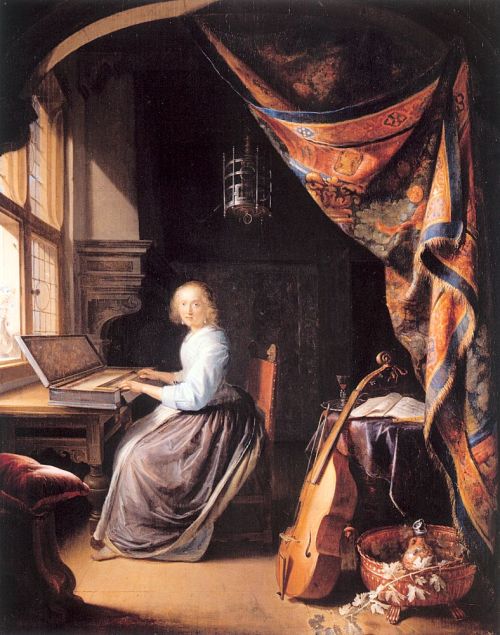 A Woman Playing A Clavichord (c.1665). Gerrit Dou (1613-1675). Oil on panel. Dulwich Picture Ga