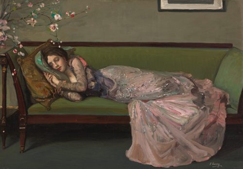 mildlydiscouraging: Art + Chilling on a Green Sofa “He is lounging on the olive green velvet s