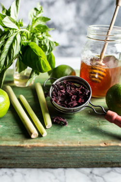 Sweetoothgirl:  Hibiscus, Lemongrass, Basil And Honey Sweet Iced Tea 