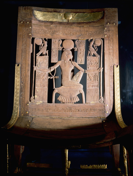 egypt-museum:Chair with Carved BackThis wooden chair has a finely carved back. The back consists of 