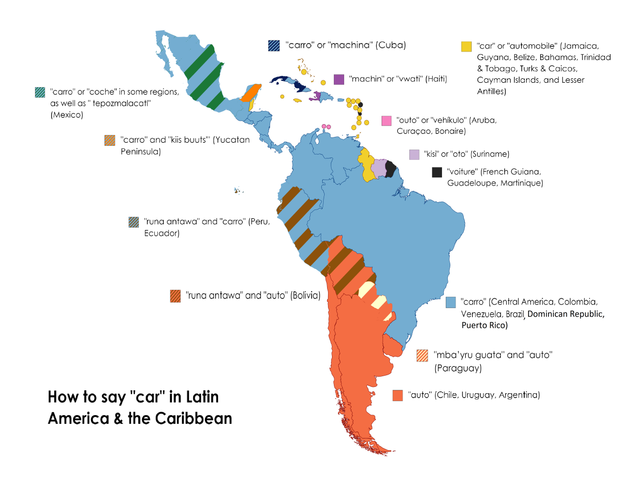 How to say “car” in Latin America and the Caribbean.