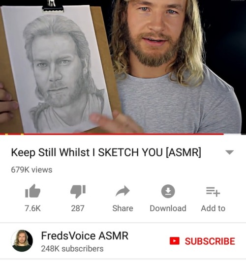 aceofsquiddles:  metalslugx: This is weird but my favorite asmr video is a guy supposedly drawing and sketching the viewer and then when he shows the finished sketch its Obi Wan from Attack of the Clones Keep Still Whilst I Assign You A Kin [ASMR] 