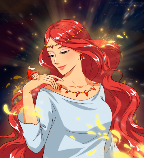 Sea goddess From anime “Gake no ue no Ponyo”. I was impressed by her kindness, power and