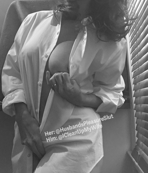 husbandspleasureslut: husbandspleasureslut: Another pic in my husband’s shirt. Alrighty then, 