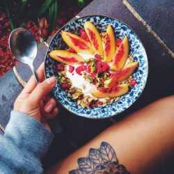 onefitmodel:  liz-miu:  01.03 Snack - Peaches ‘n’ Pistachio Muesli  