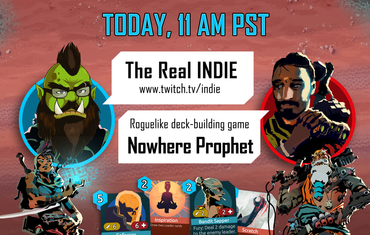 Interview coming in! This will happen at 11 AM PST (or 8 PM German time).
Drop by and say hi! You can listen to me ramble about the horrors of solo development for about an hour. Just hit up www.twitch.tv/indie!