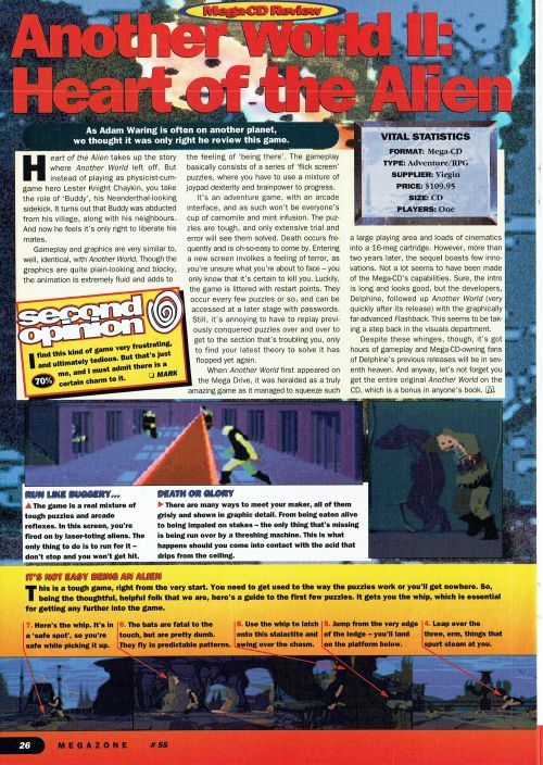 SEGA MegaZone #55, Sep 95 - A review of ‘Another World: Heart Of The Alien’ on the SEGA 