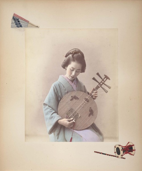 Woman playing a moon zither (gekkin), Japan, ca. 1886