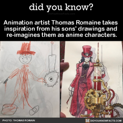 did-you-kno:  Animation artist Thomas Romaine takes  inspiration from his sons’ drawings and  re-imagines them as anime characters.  Source Source 2