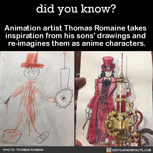 bootycutiequeen:did-you-kno:Animation artist Thomas Romaine takes inspiration from his sons’ drawing