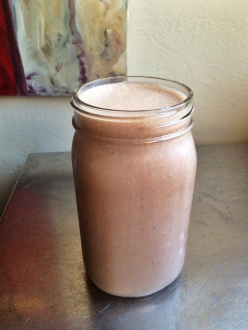 Protein Shake paleo friendly protein powder, chilled local black coffee, coco nibs, coconut oil, ci