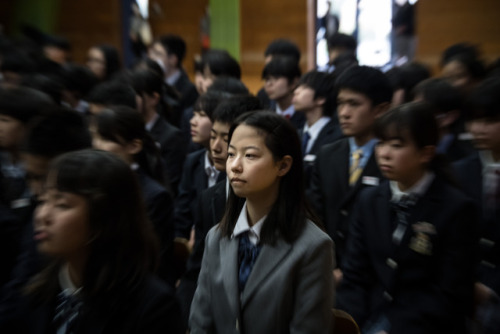 Students of Utase Junior High School in Chiba City attend the launch of the Tokyo 2020 Education Pro