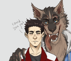nathalyryder:  Werewolf Jon and vampire Evan :’) I wanted to draw some monster AU stuff again. I also wanted to try out a new brush haha Btw Jon is fucking tall as wolf. Around   7&quot;3 :’) He just bend a lil bit down xDAnd it’s not a h2ovanoss