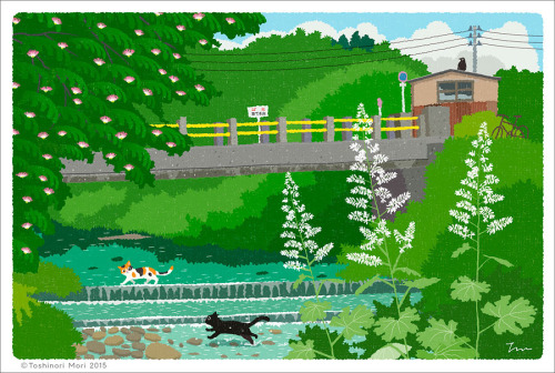 artandcetera: TABINEKO, Toshinori Mori A cat on a journey.海外の方のブログにたびねこのイラストを掲載していただきました。Art &am