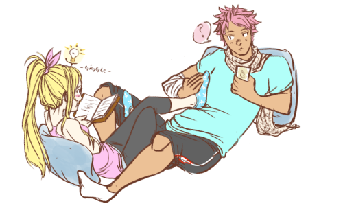 princessheartfilia:  brain: put ur foot on his faceme: whybrain: u gotta.//looks at pile of unfinished bday gifts and requestshahaha…hah..long time no nalu right guys //sweats nervously