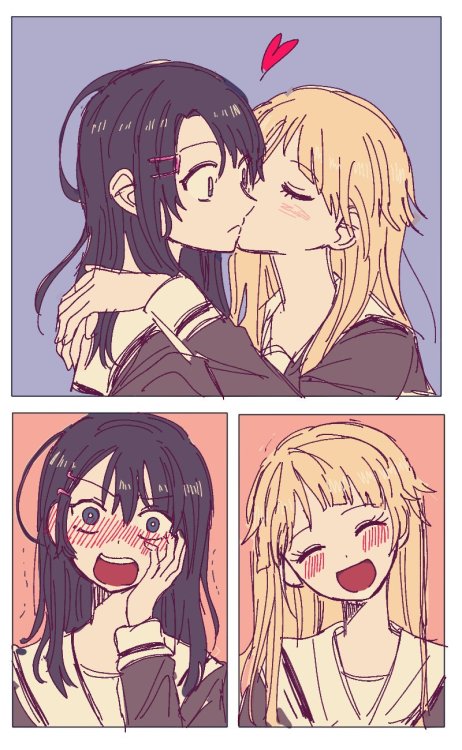 wholesomeyuri:✧･ﾟ: *✧ Unexpected Kiss ✧ *:･ﾟ✧♡ Characters ♡ : Misaki Okusawa ♥ Kokoro Tsurumaki♢ Ani