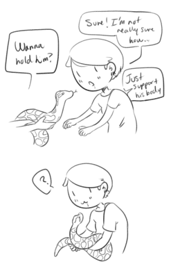 scribblescrab:  I basically fell in love with my friend’s Ball Python the instant he handed him to me. 