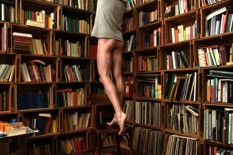 thekinkygrad:  Hopefully, the librarian won’t notice his antics. He really did