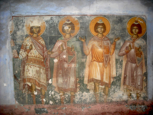 Frescoes in the Dormition of the Theotokos Church, part of Treskavec monastery complex in 