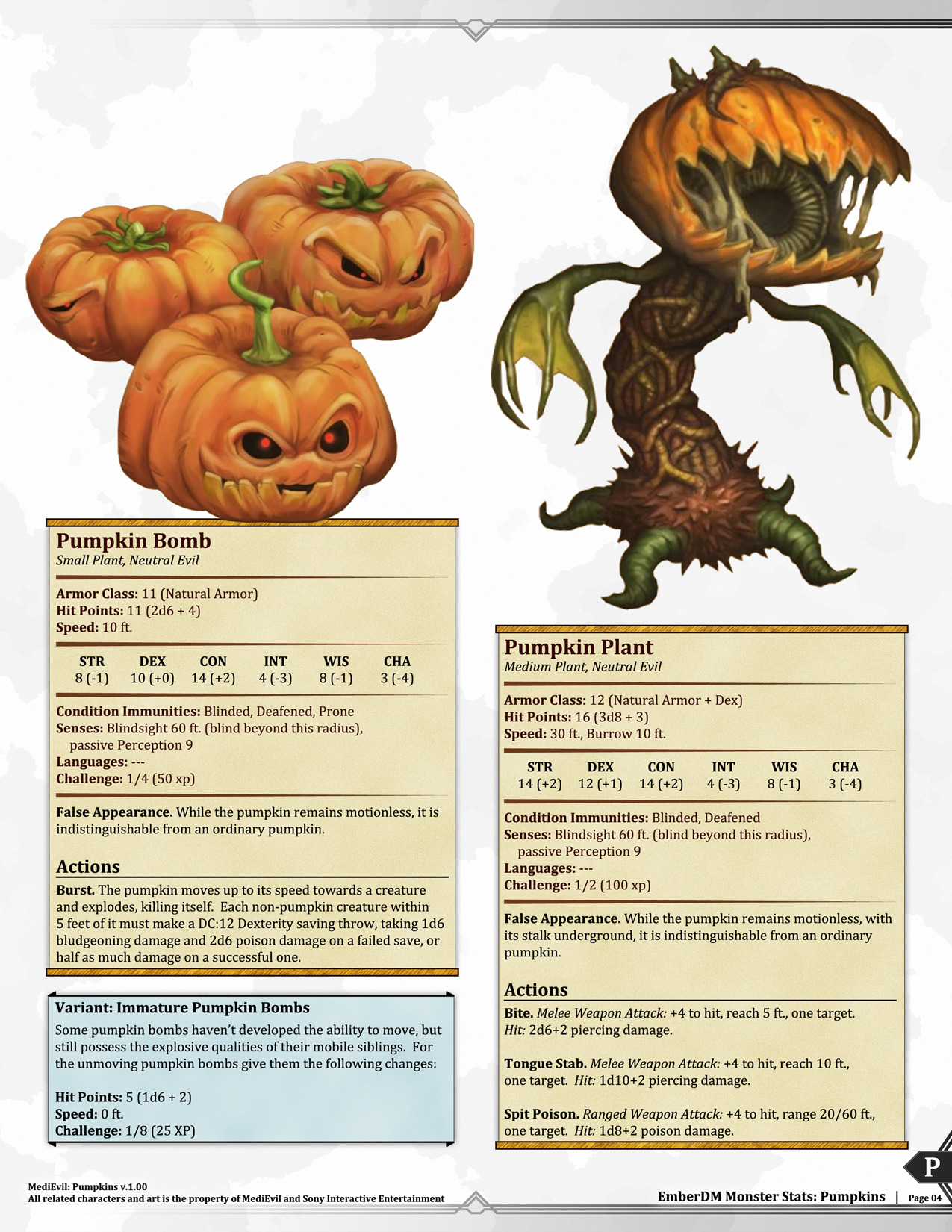 Ember Dungeon Mastery — Medievil Pumpkins Dandd 5e Monster Stats For 