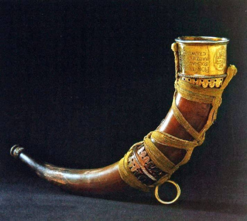 historyarchaeologyartefacts:The horn of the last aurochs bull, which died in 1620, ornamented with g