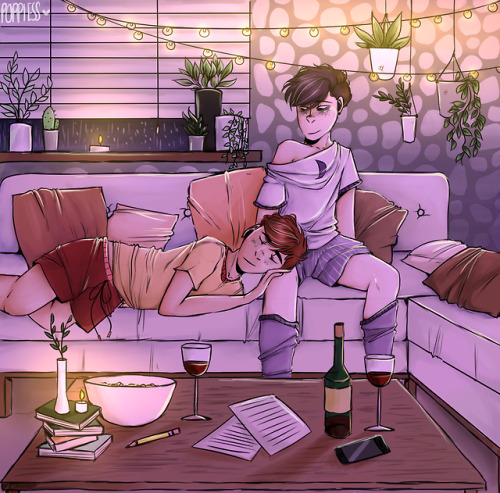 yellogazello:movie night  ❤️ this was drawn for a short story i wrote last week (x) in which ro