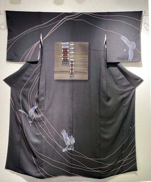 Fantastic Yatagarasu (three Legged Crow) Kimono, By Yuuzen Master And Modelled By Kanzashi Artist Sakae