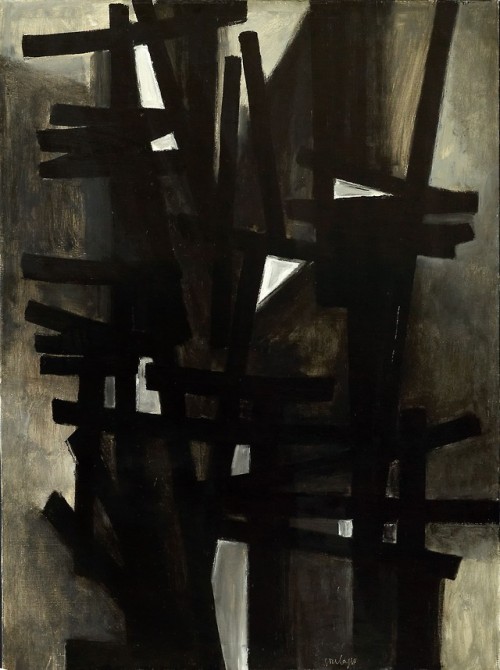 thunderstruck9:Pierre Soulages (French, b. 1919), Peinture 130 x 97 cm, 1949, 1949. Oil on canvas, 1
