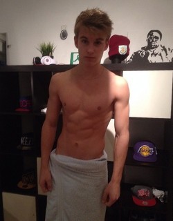 sexy-lads:  Young shirtless boy in white towel 