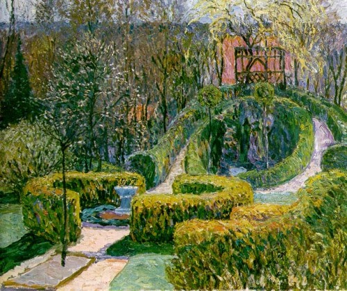 Spring hedges in cottage garden , Bauerngarten    -  Johannes Heinrich Vogeler  