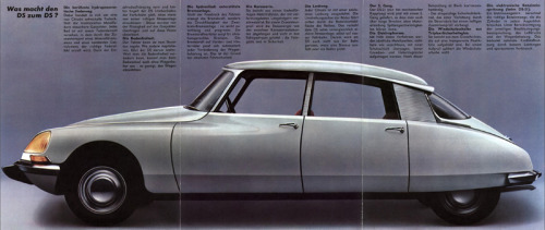 Citroen DS 21, German brochure, 1970. Via citroenet.org.uk. Gio Ponti was a big fan of this design i