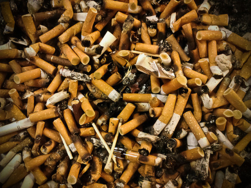 Raucherpause by Tobias Sieben on Flickr. Nicotine stained trash discarded cigarette butts addiction’