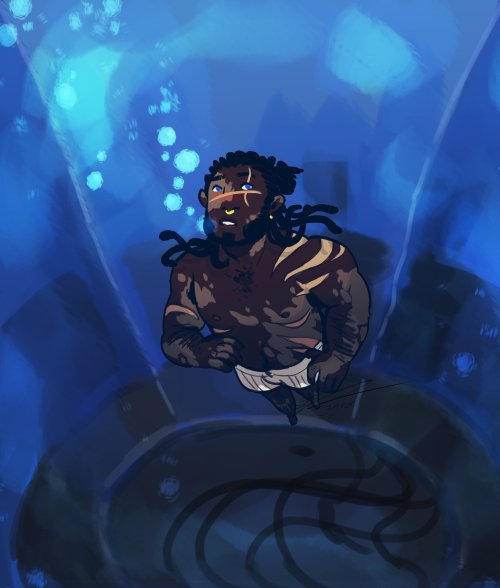 fishfingersandscarves:i miss him[ID: two illustrations of Magnus, floating inside a cylindrical tank