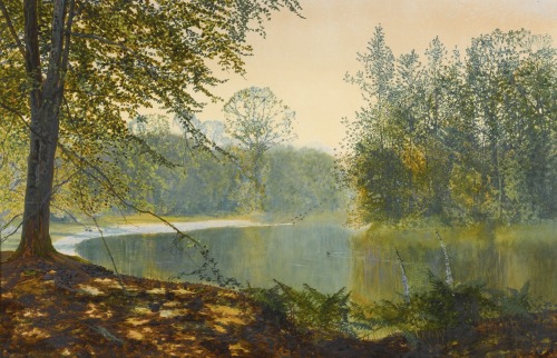 laclefdescoeurs:The Quiet of the Lake, Roundhay Park, 1870, John Atkinson Grimshaw