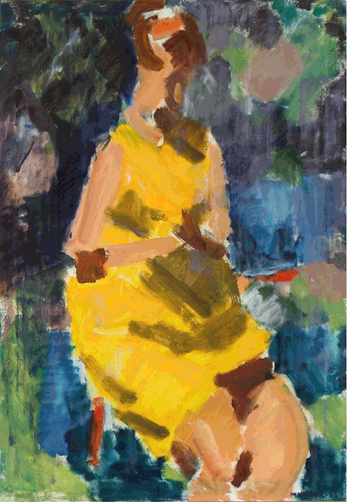 terminusantequem: Mogens Valeur (Danish, 1927-1999), Kvinde med gul kjole [Woman with yellow dress],