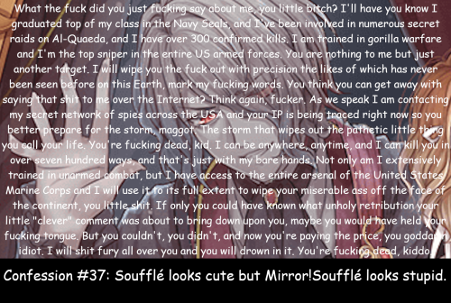 Anon confessed:

Soufflé looks cute but Mirror!Soufflé looks stupid. #Food Fantasy#FF Souffle#dirtyfoodfantasyconfessions