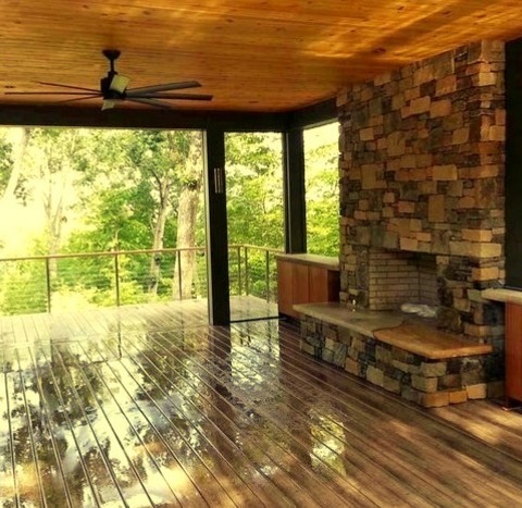 Contemporary Deck RaleighLarge Trendy Backyard Deck Photo With A Fire Pit And A Roof Extension