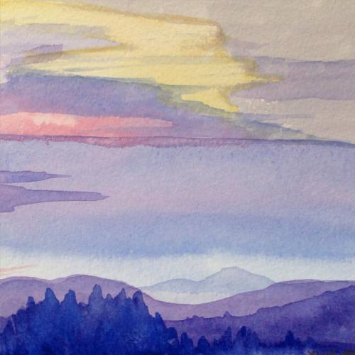 Detail of a plain air watercolor sketch of the sunset here at Kripalu a couple nights ago. Actually 