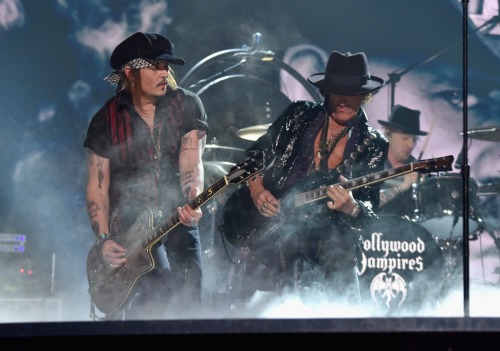 The Hollywood Vampires rocking on stage, 5 years ago, on February 15, 2016 while performing “As Bad 