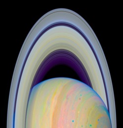 thedemon-hauntedworld:  Colour-Stretched Visible-Light Composite of Saturn Cassini image of Saturn taken at a range of 15.1 million miles (24.3 million kilometers) from the planet. Credit: NASA, ESA and E. Karkoschka (University of Arizona) 