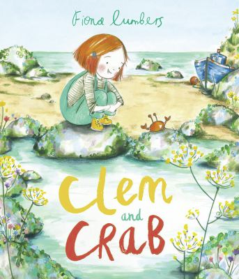 The book cover shows an illustration of a young girl crouched on a rock near a tide pool smiling at a small red crab