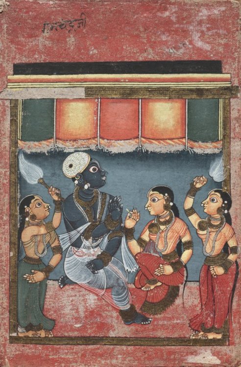 Krishna with Rukmini and Two Attendants, south indian painting