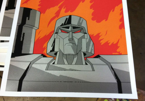 xombiedirge:  World Premier Exclusive First Look!!! Megatron by Matt Ferguson / Tumblr / Website / Twitter 18” X 24” screen print with Silver Metallic inks. Numbered edition of 50. Part of the Arch Nemesis art show opening, 24th May 2013