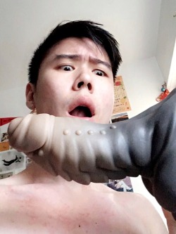 deniedumpling: So the dildo I ordered finally came in…and he’s much larger than I bargained for!   What a beautiful dildo though…. This is a medium Flint by @baddragontoys. I can’t wait to feel him churning my guts into a gaping cunt! 