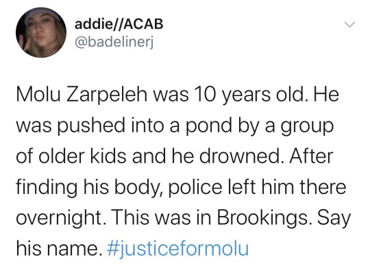 krxs100:  ‘He was my everything’: Boy who drowned in Brookings pond remembered for smile, generosityThe body of Molu Zarpeleh, 10, who was reported missing last Thursday night, was recovered from a privately-owned retention pond along 12th Street