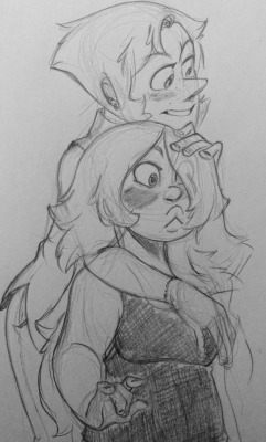 peebeesbackwardsgun:(Human) Pearl hugging (human) Amethyst from behind for anon.