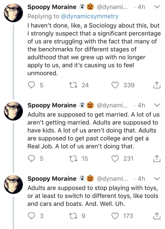 quasi-normalcy: unicornempire:  elencaorange:  Twitter  This is some truth laid down right here boy.   Millennials have essentially been forced into a perpetual teenagerhood by socioeconomic circumstance, we desperately want to grow up, and we’re worried