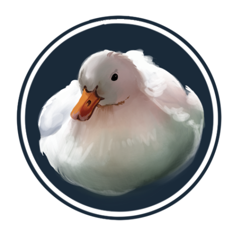 digital drawing of a white duck on a dark blue circular background