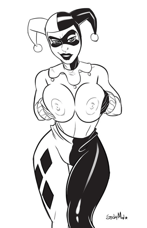 stickymonart:  Harley Quinn lineTopless Harley Quinn commission   < |D’‘‘