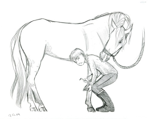 daily-rayless: Louis, being a good squire and cleaning the hooves of Chris’ horse. Realizing that te